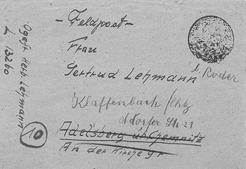 Umgeleiteter Brief vom ausgebombten Adelsberger Zuhause nach Klaffenbach 